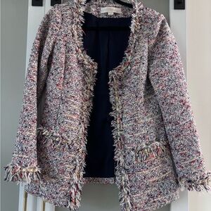 Boston Proper Colorful Tweed Fringe Jacket